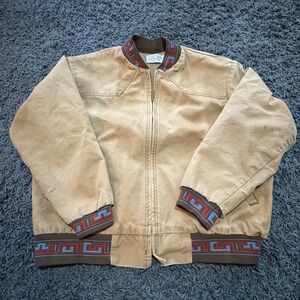 Vintage Saddle King Western Jacket Mens 2XL Southwest Aztec Bomber‎ Tan Workwear